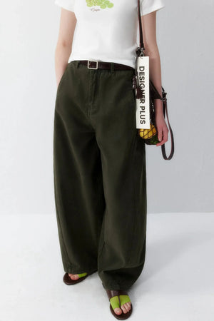 Olive Wide Leg Cotton Pants