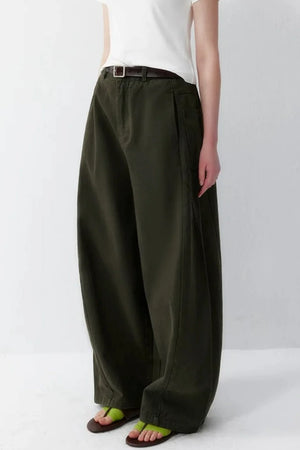 Olive Wide Leg Cotton Pants