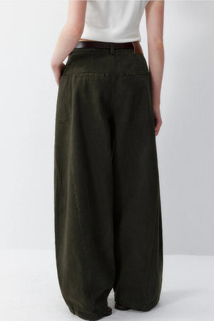 Olive Wide Leg Cotton Pants