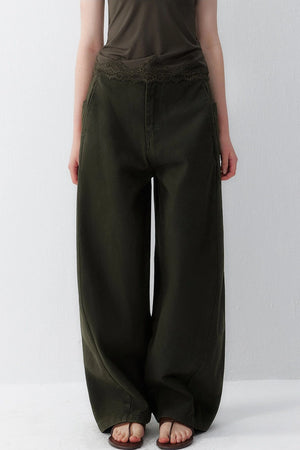 Olive Wide Leg Cotton Pants