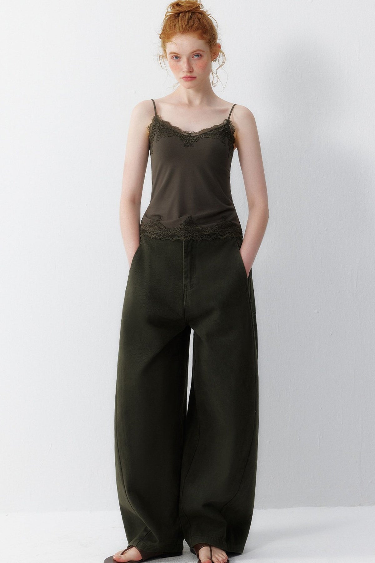 Olive Wide Leg Cotton Pants