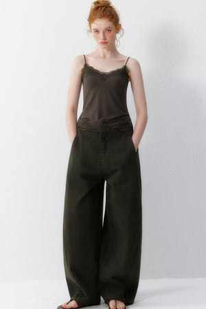 Olive Wide Leg Cotton Pants