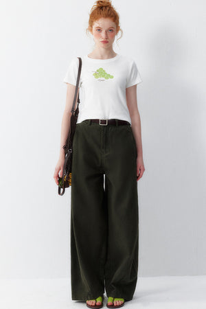 Olive Wide Leg Cotton Pants