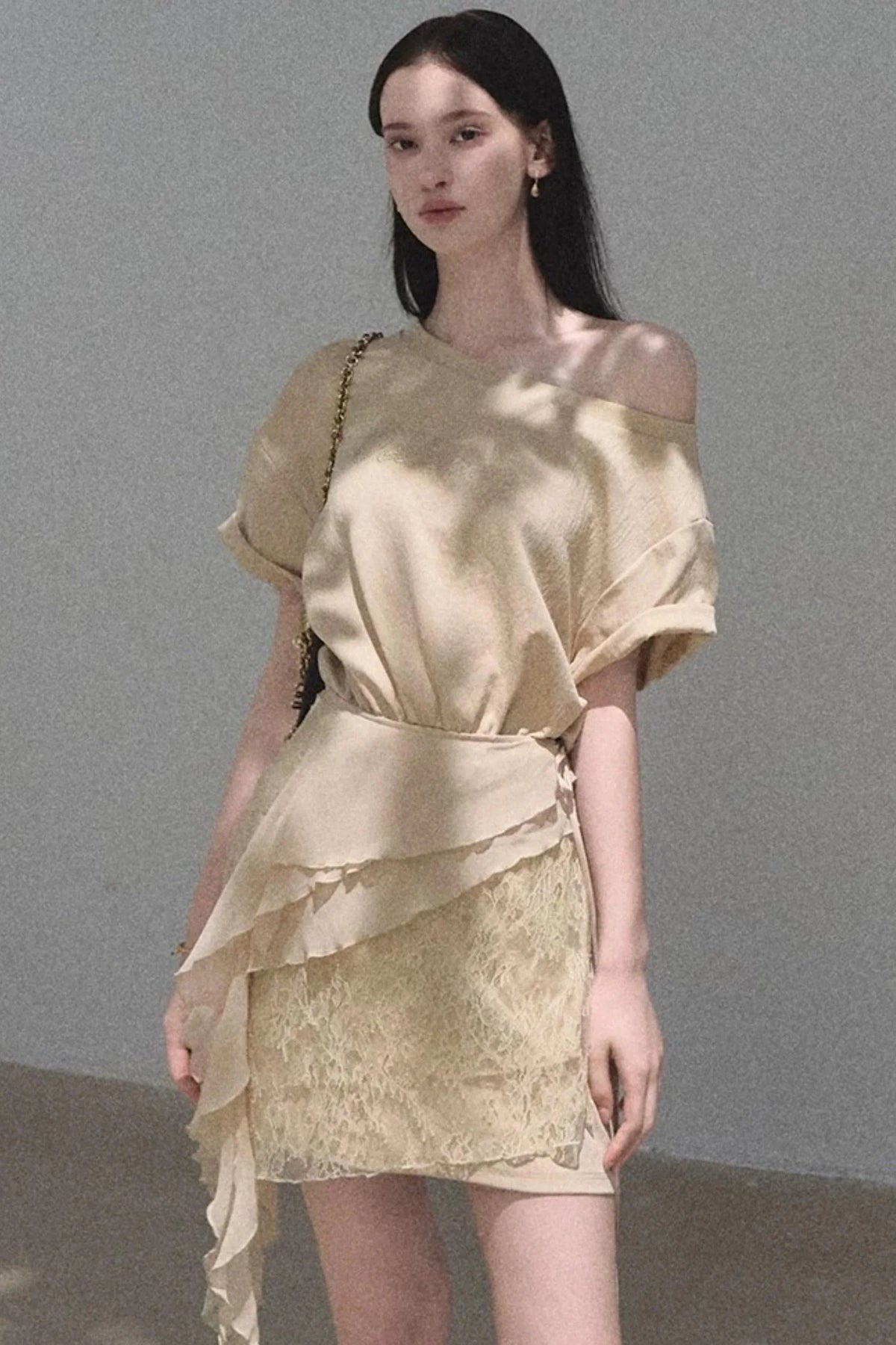 One-Shoulder Apron Layered-Look Dress