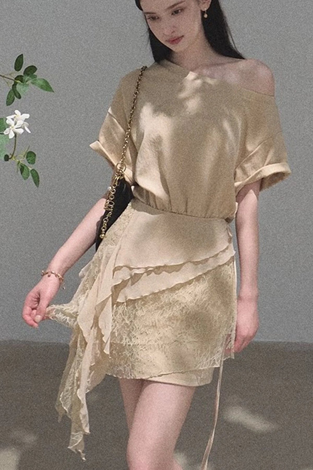 One-Shoulder Apron Layered-Look Dress