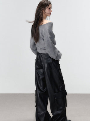 One-shoulder collarbone wool tops