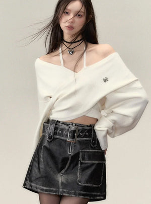 One-shoulder collarbone wool tops