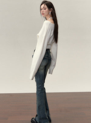 One-shoulder collarbone wool tops