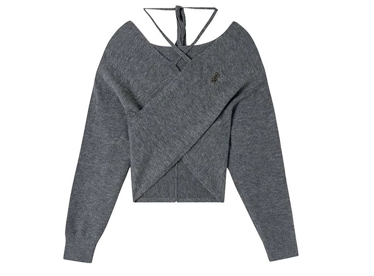 One-shoulder collarbone wool tops
