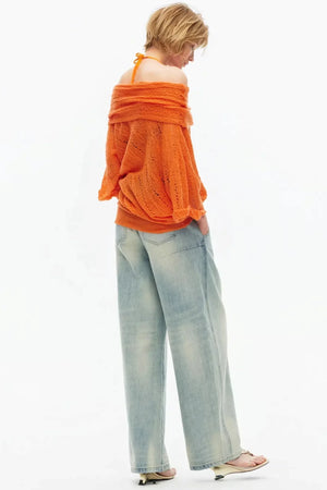 One-Shoulder Hollow Knit Sweater