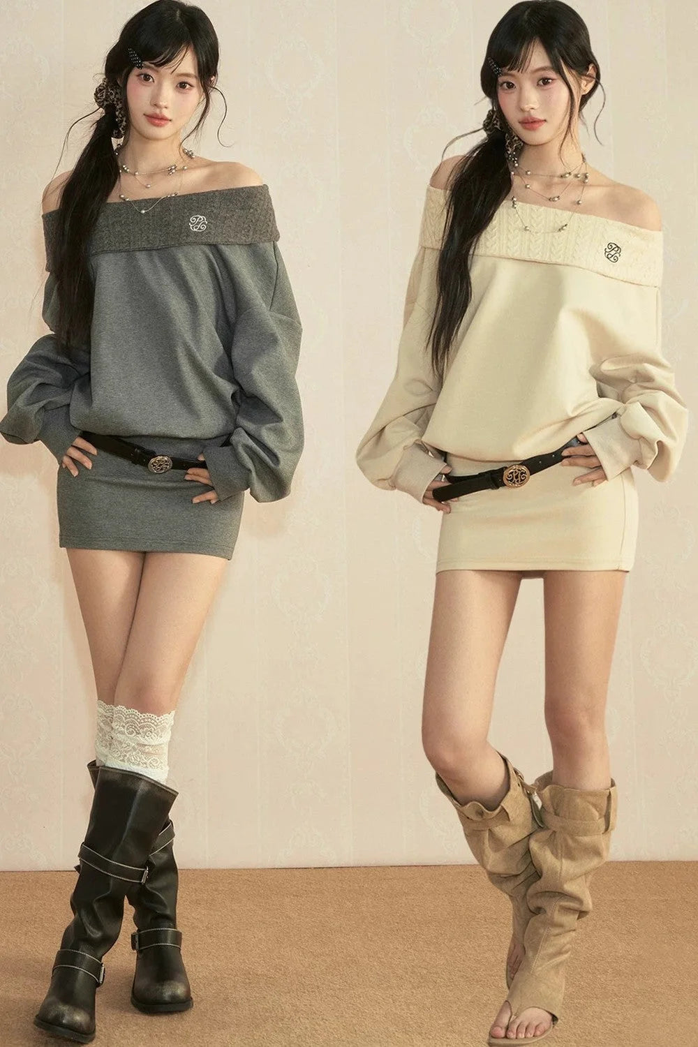 One-Shoulder Long Sleeve Knit Dress