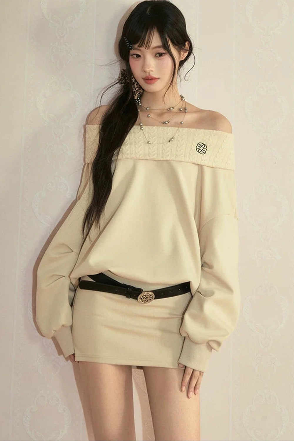 One-Shoulder Long Sleeve Knit Dress