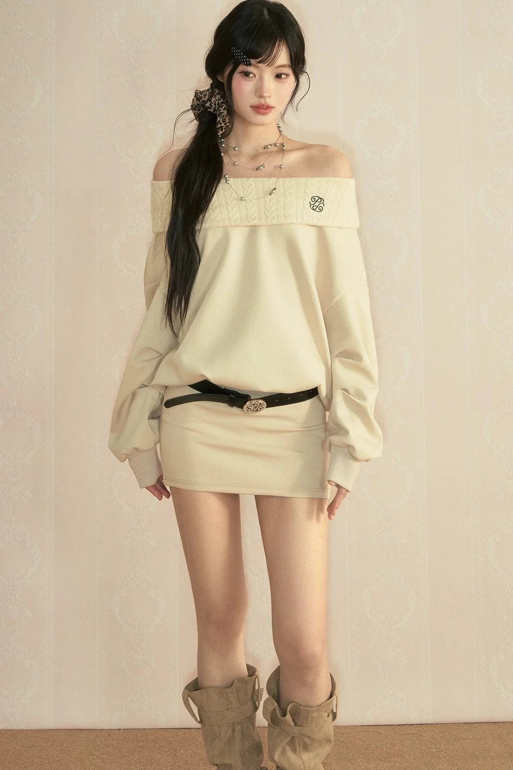 One-Shoulder Long Sleeve Knit Dress