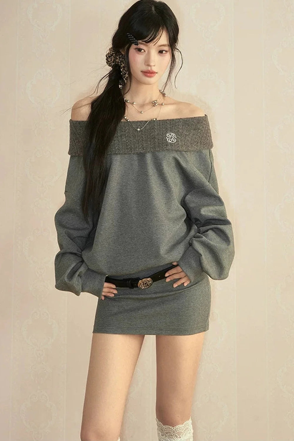 One-Shoulder Long Sleeve Knit Dress
