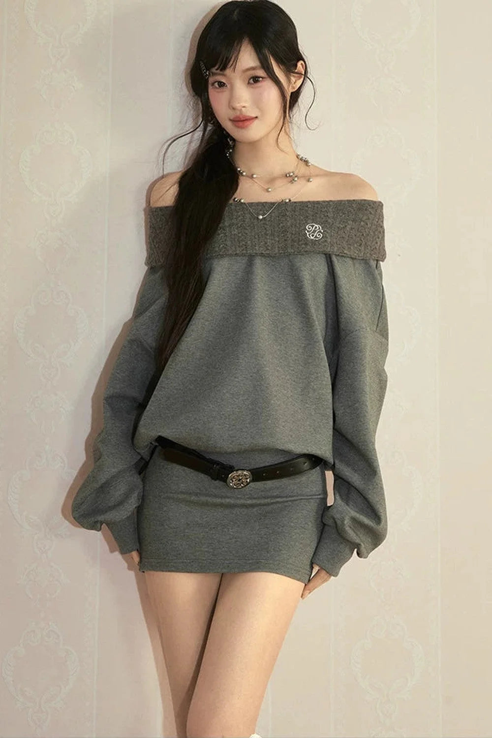 One-Shoulder Long Sleeve Knit Dress