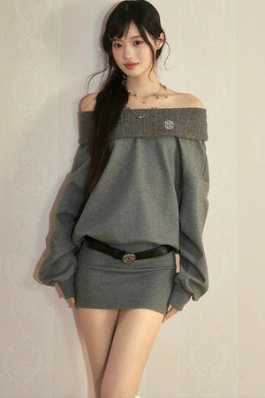 One-Shoulder Long Sleeve Knit Dress
