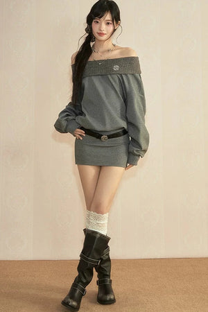 One-Shoulder Long Sleeve Knit Dress