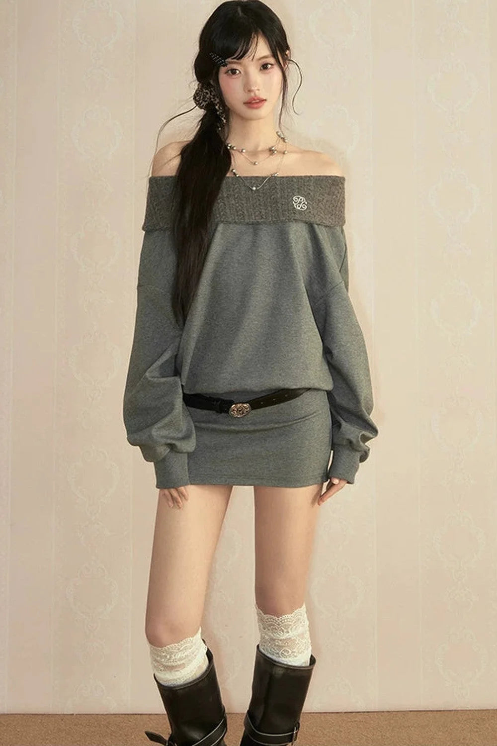 One-Shoulder Long Sleeve Knit Dress