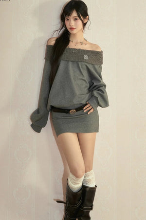 One-Shoulder Long Sleeve Knit Dress