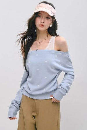 One-Shoulder Polka Dot Sweater