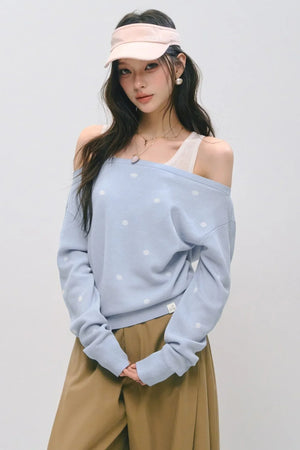 One-Shoulder Polka Dot Sweater