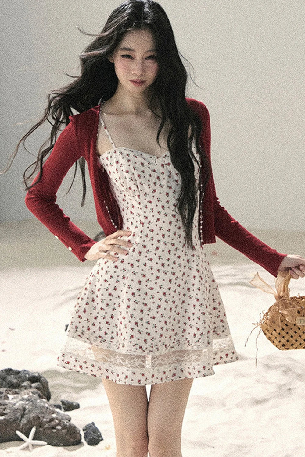 One-Shoulder Rose Lace Dress Set-Up