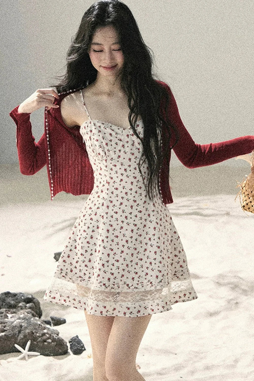 One-Shoulder Rose Lace Dress Set-Up