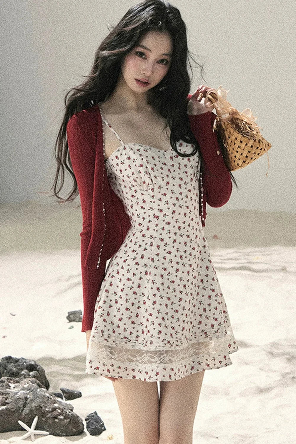 One-Shoulder Rose Lace Dress Set-Up