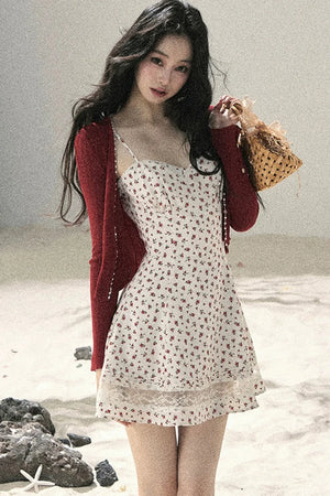 One-Shoulder Rose Lace Dress Set-Up