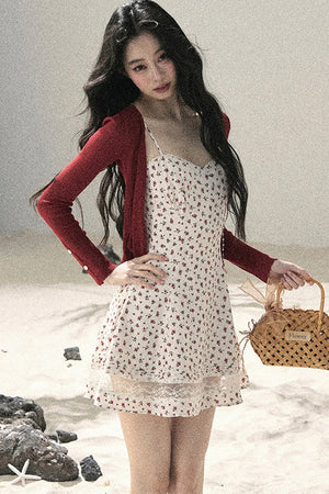 One-Shoulder Rose Lace Dress Set-Up