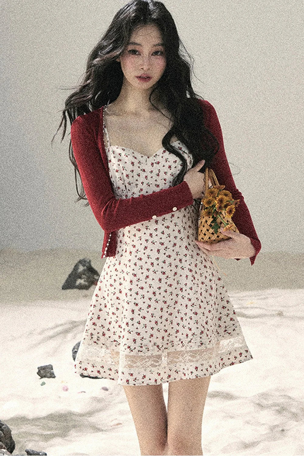 One-Shoulder Rose Lace Dress Set-Up