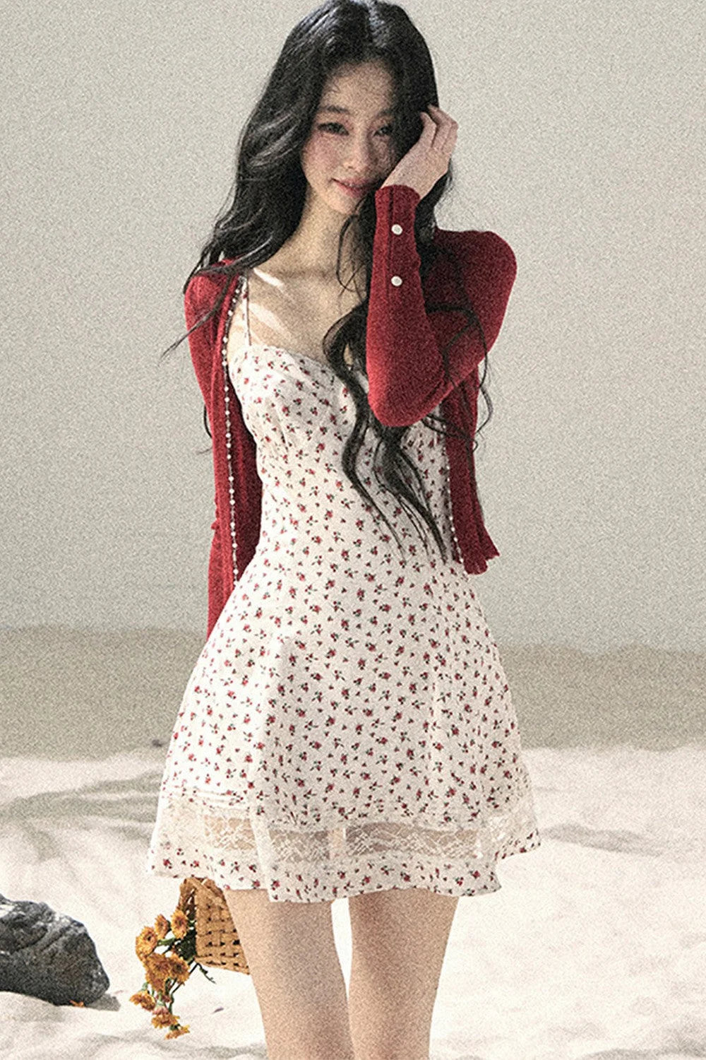 One-Shoulder Rose Lace Dress Set-Up