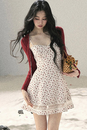 One-Shoulder Rose Lace Dress Set-Up
