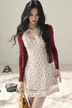 One-Shoulder Rose Lace Dress Set-Up