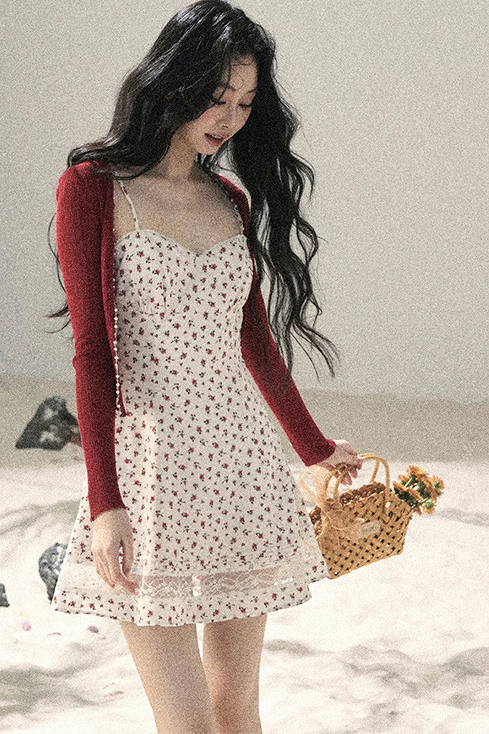 One-Shoulder Rose Lace Dress Set-Up