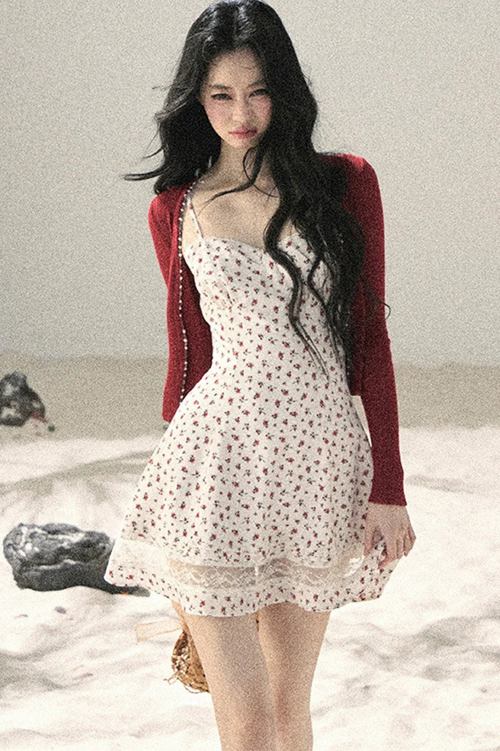One-Shoulder Rose Lace Dress Set-Up