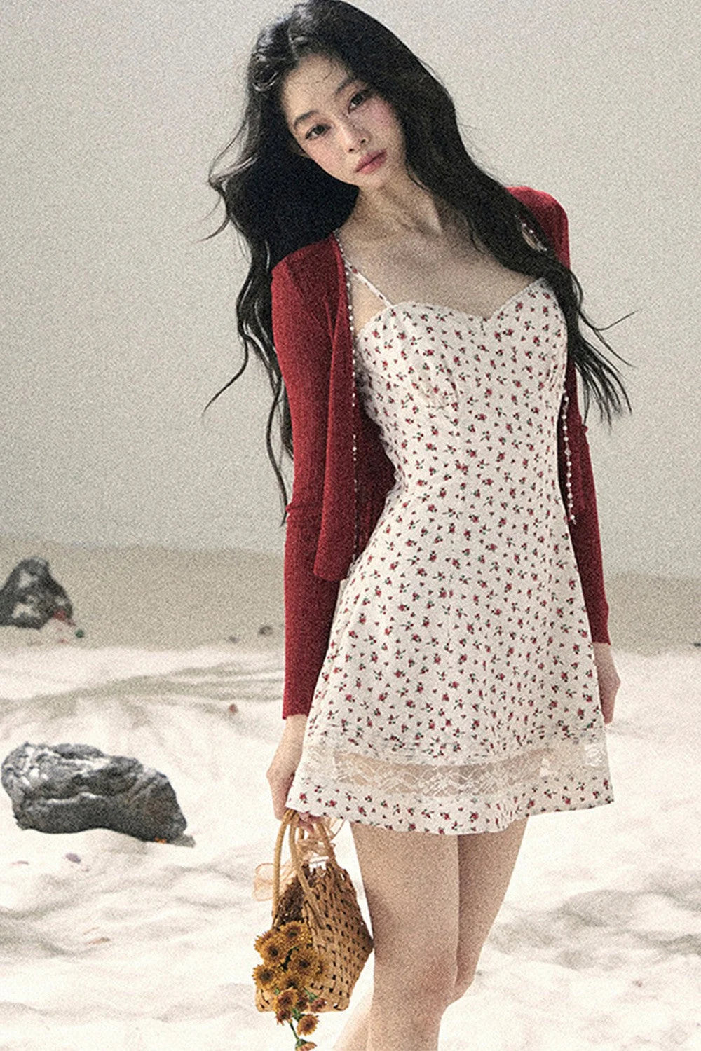 One-Shoulder Rose Lace Dress Set-Up