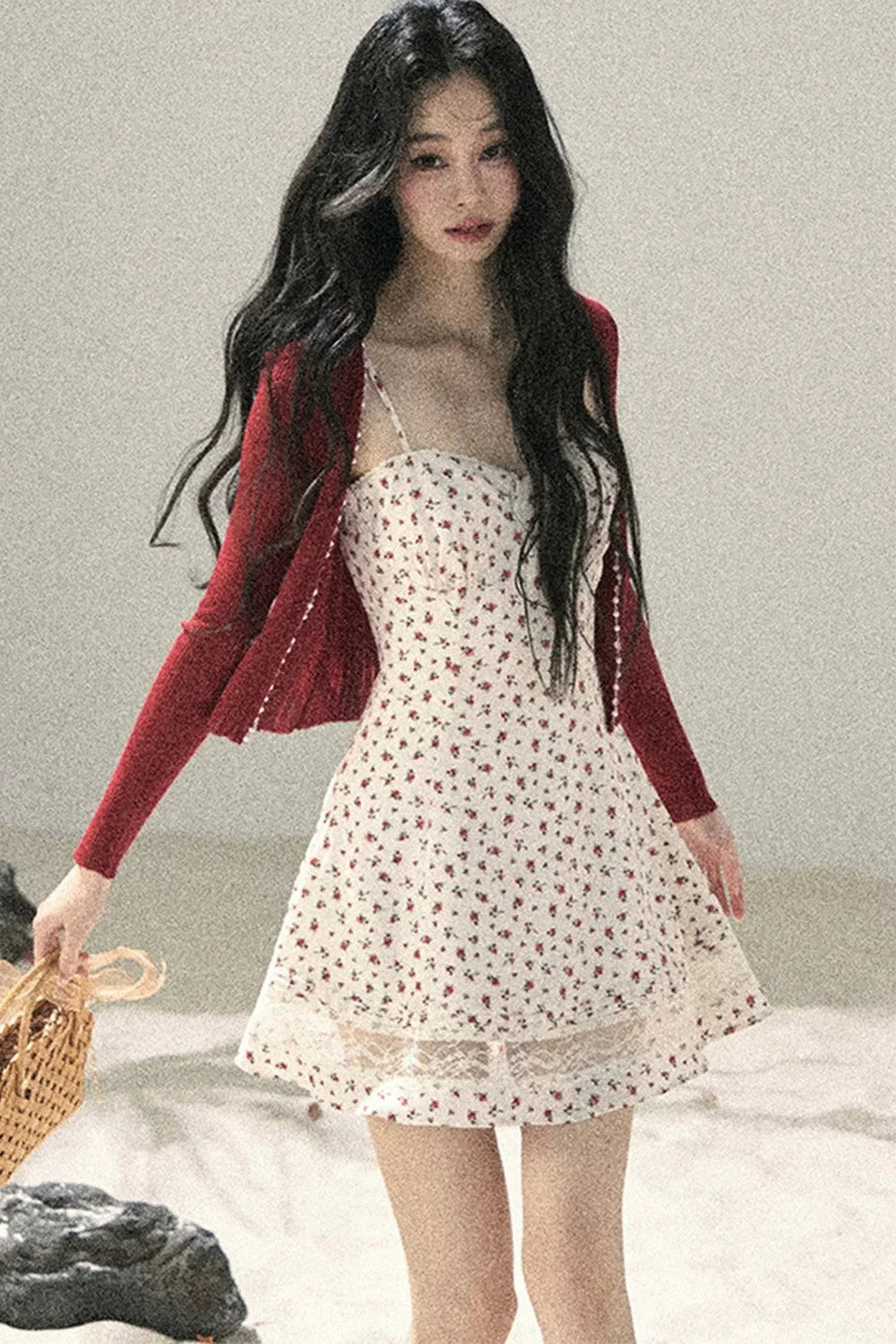 One-Shoulder Rose Lace Dress Set-Up
