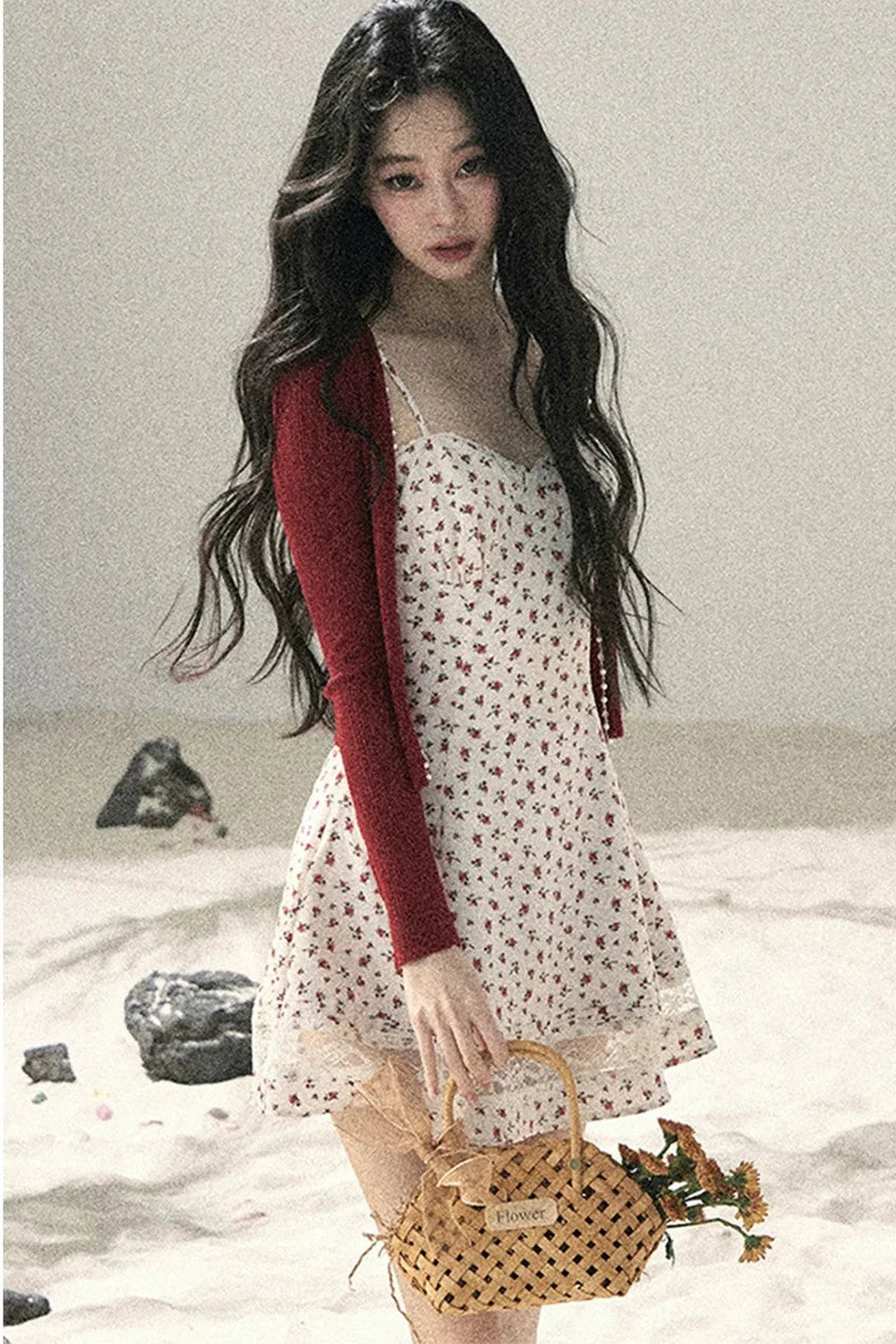 One-Shoulder Rose Lace Dress Set-Up