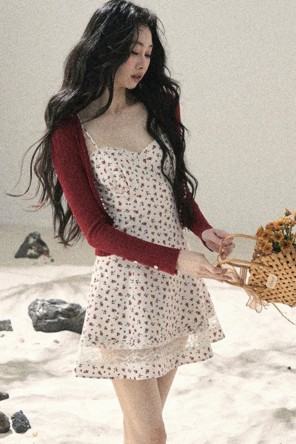 One-Shoulder Rose Lace Dress Set-Up