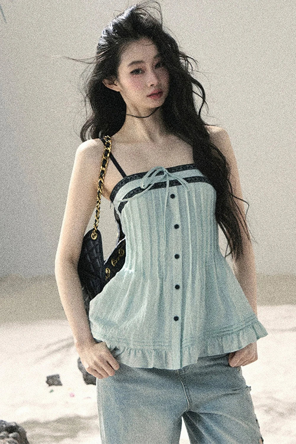 One-Shoulder Ruched Lace Camisole