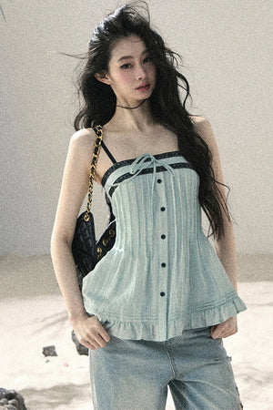 One-Shoulder Ruched Lace Camisole