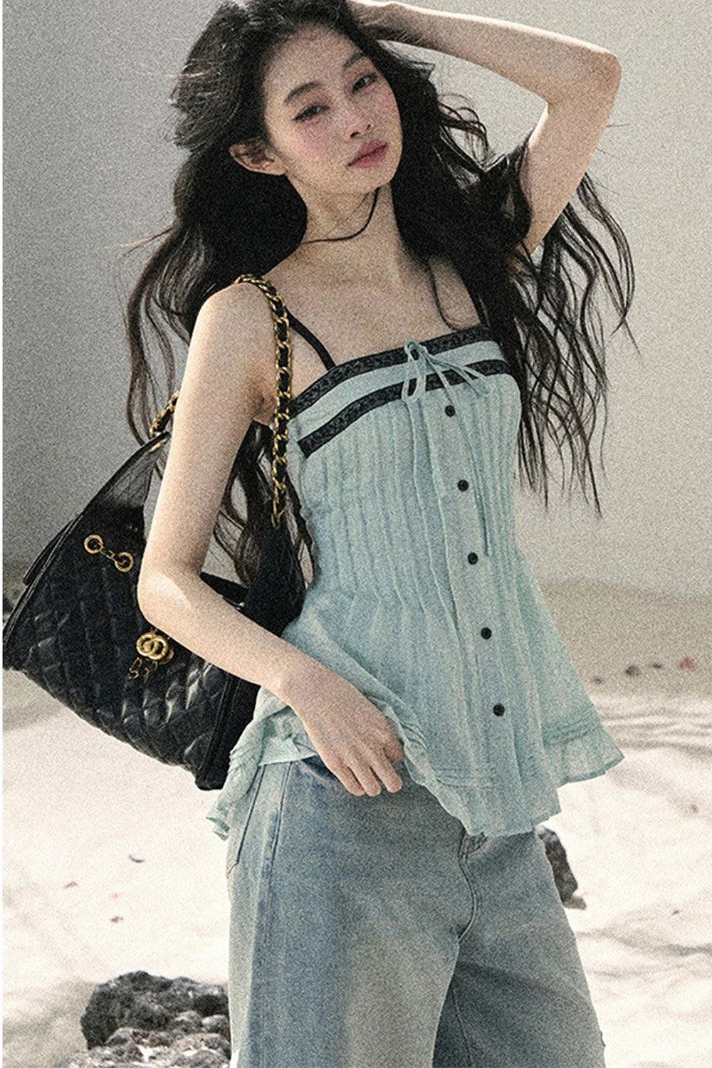 One-Shoulder Ruched Lace Camisole