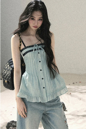 One-Shoulder Ruched Lace Camisole