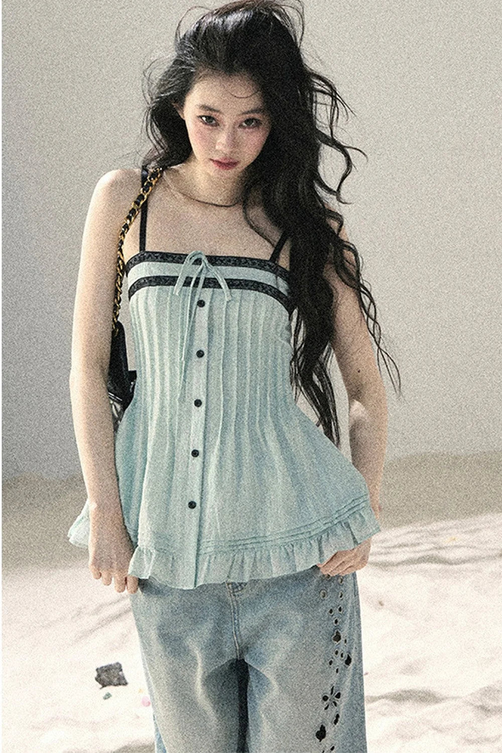 One-Shoulder Ruched Lace Camisole