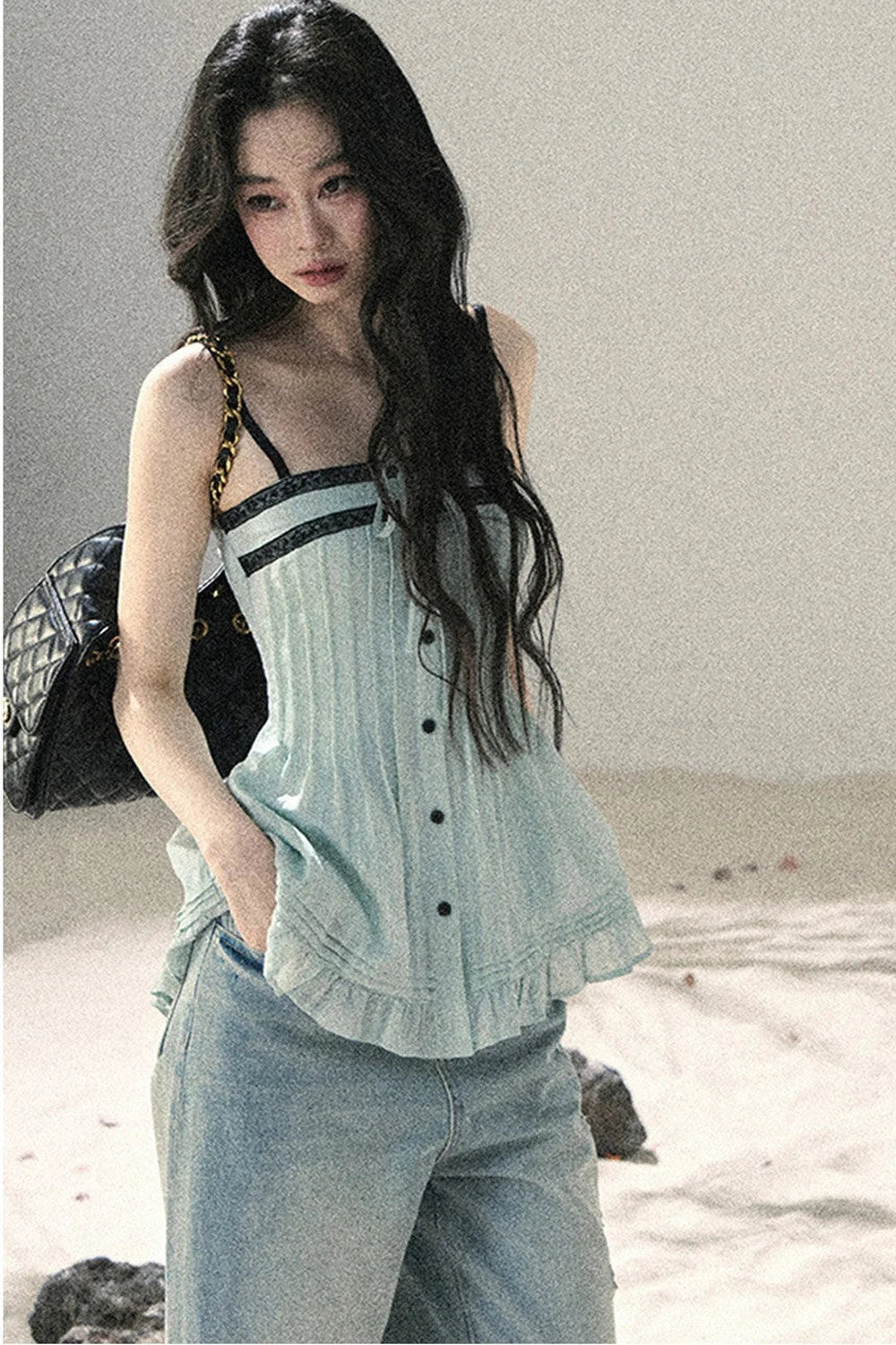 One-Shoulder Ruched Lace Camisole
