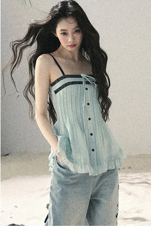 One-Shoulder Ruched Lace Camisole