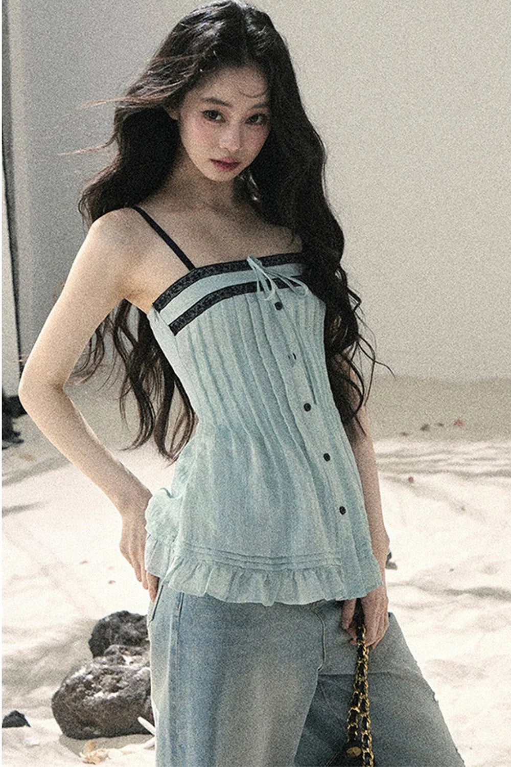 One-Shoulder Ruched Lace Camisole