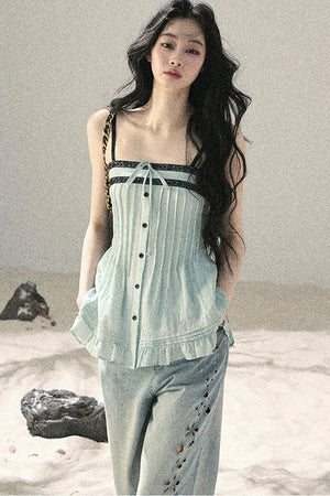 One-Shoulder Ruched Lace Camisole
