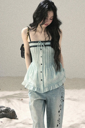 One-Shoulder Ruched Lace Camisole